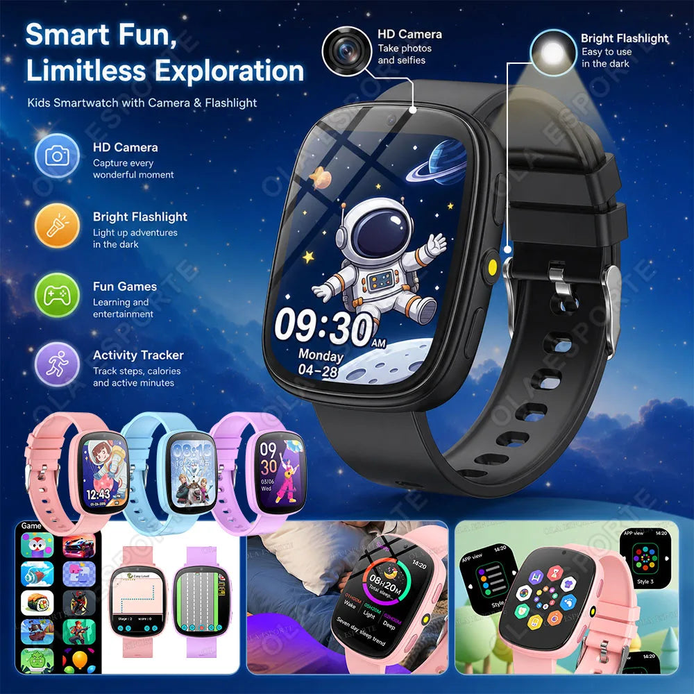 Children's Smartwatch With Camera Flashlight Kids Game Smart Watch Sleep Monitor Motion Monitoring For Boys and Girls Gifts HW12