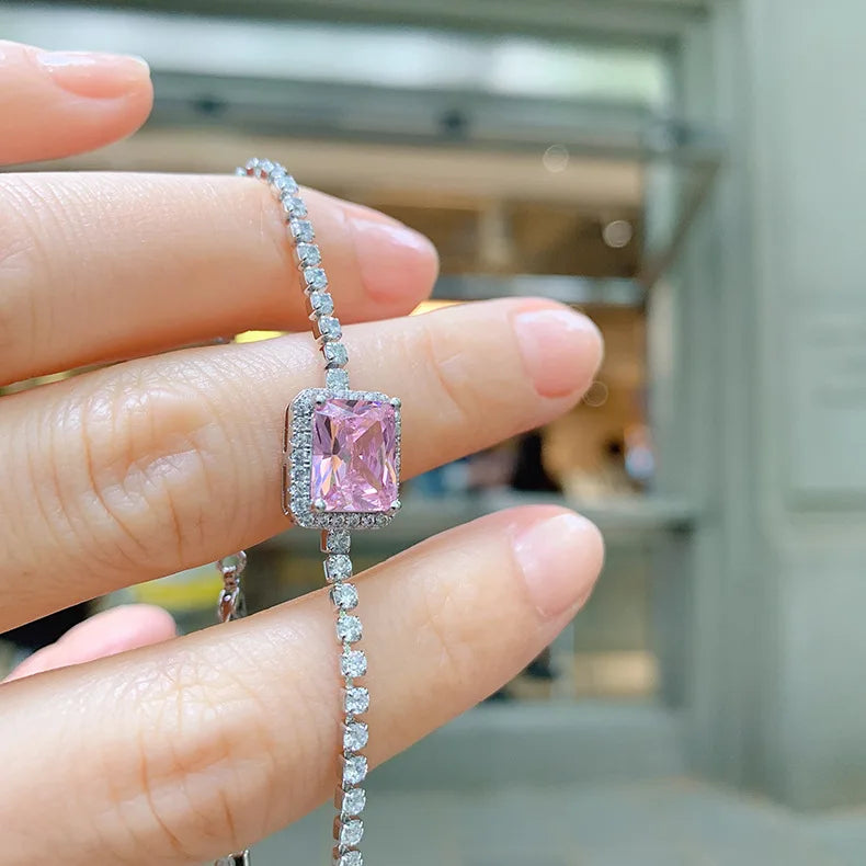 Women Jewelry Vintage 7*9mm High Quality Yellow Pink Blue Crystal Bracelet Necklace Party Fine Gift