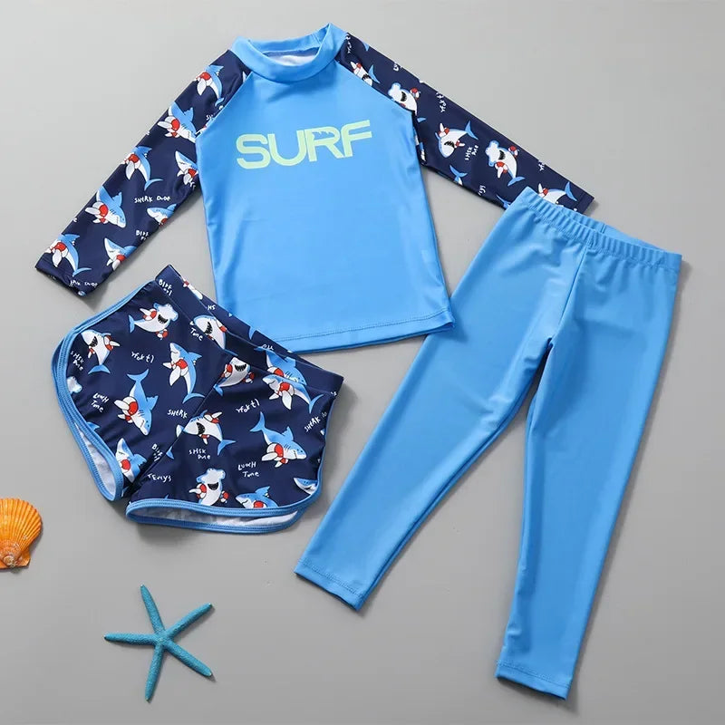 3-piece Kids Swimwear for Girls Boys Swimsuit Kids Swim Suit Sun Proof Long Sleeve Swimming Clothes Quick-dry Bikini Teen