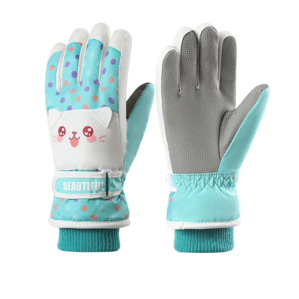 Kawaii Cartoon Children Ski Gloves Full Finger Riding Kids Snowboard Gloves Keep Warm Thicken Girls Skiing Gloves Boys/girls
