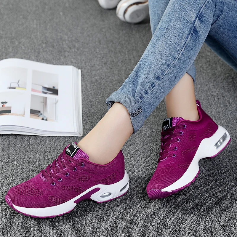 Fashion Women Lightweight Sneakers Breathable Mesh Comfort Running Shoes Air Cushion Training Shoes Casual Sports Shoes