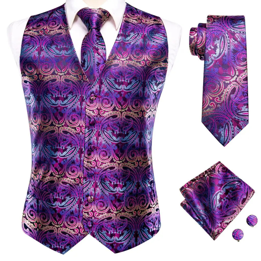 Hi-Tie Navy Paisley Dress Vest Set For Men Dark Blue Jacquard Men's Suit Vest Male Waistcoat For Wedding Formal Jacket