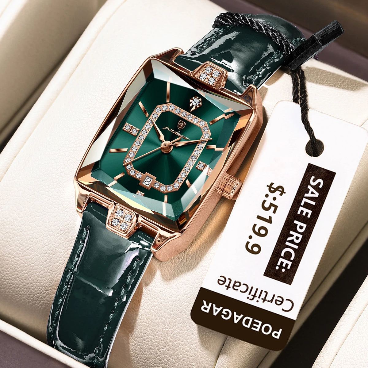 POEDAGAR Luxury High Quality Women Wristwatch Waterproof Date Rectangle Watch For Woman Leather Quartz Women's Watches Reloj+Box