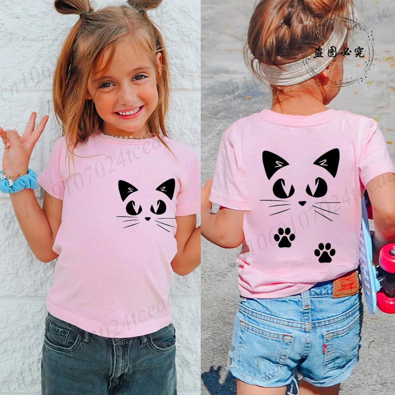 Summer Girls T-shirts Clothes Kid Girls Tshirts Casual Clothes Kwaii Cat Anime Print Cotton T-shirts Anime Children Fashion Tops