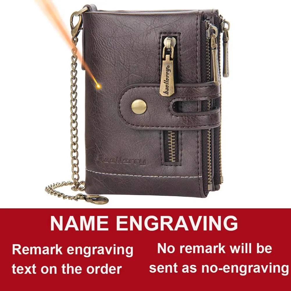 New Men Wallets Name Engraving 11 Card Holders Men Short Purse Double Zipper Coin Pocket High Quality Male Purse Cartera