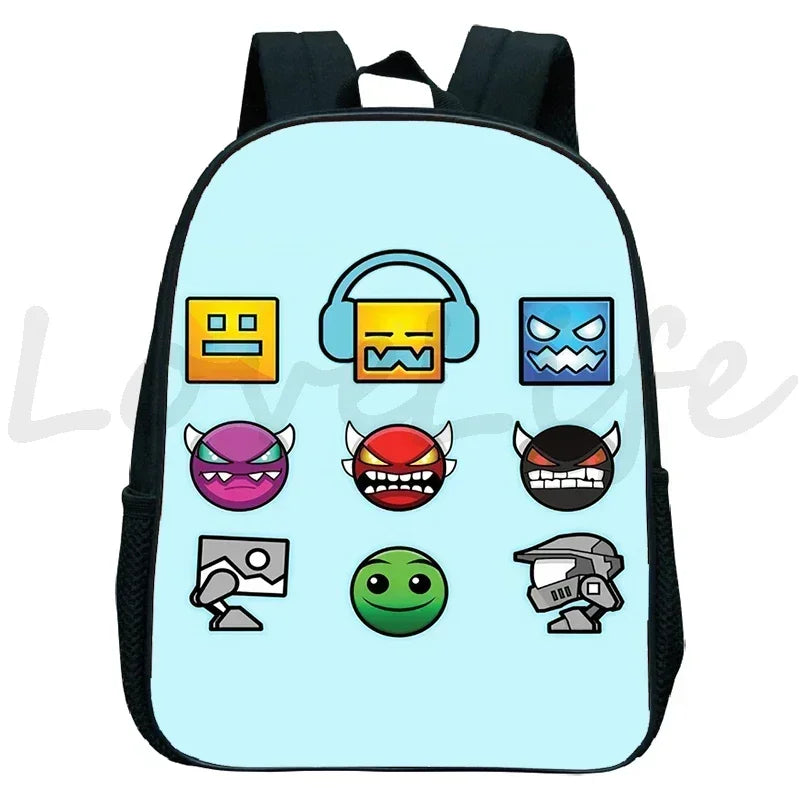 Children Backpack Anime Small Bookbag Kids Cartoon School Bags  Angry Geometry Dash Kindergarten Backpacks Boys Girls Rucksack