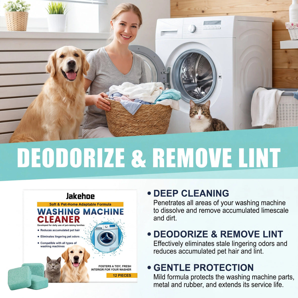 Pet Owners Washer Cleaning Tablets 12 Count Effervescent Formula Deep Cleansing Tank Remove Pet Hair Odor Remover Septic Safe