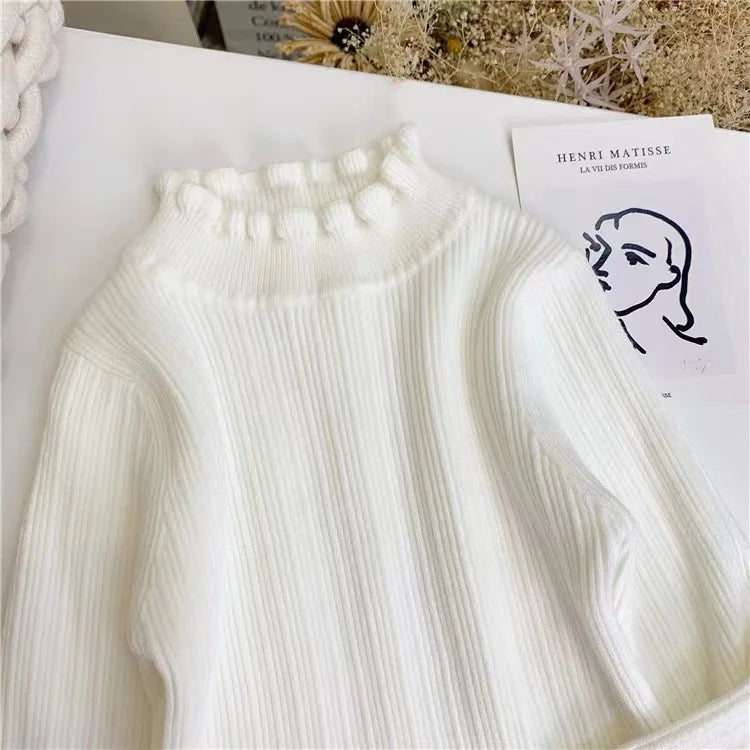 Kids Winter Clothes Baby Girls Knitted Sweater Cute Knitted Bottoms High Neck Inside Sweaters Turtleneck Top Pullovers Cotton