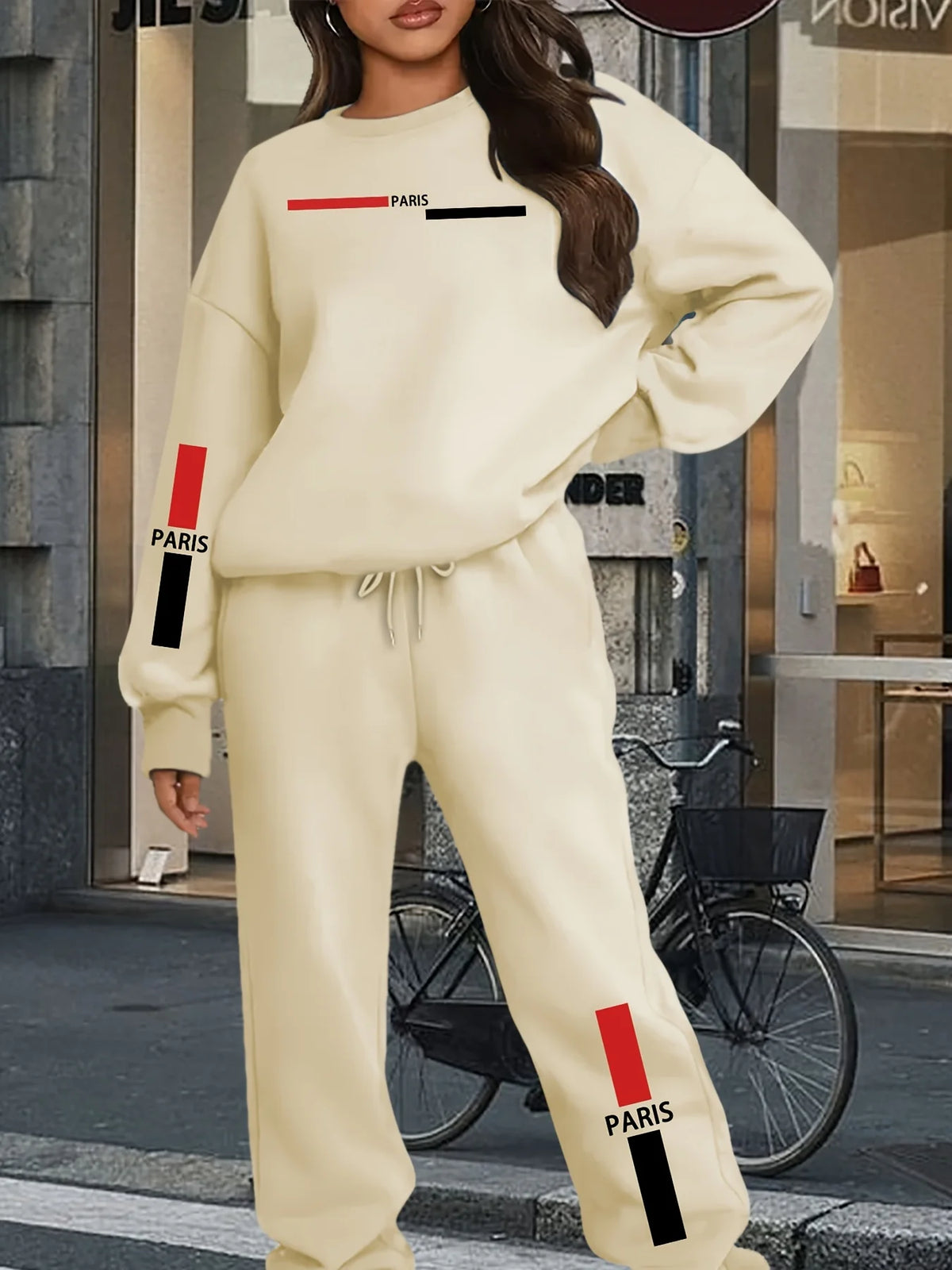 Women's Hoodie+Sports Pants Set Hip Hop Street Casual Skull Letter Printed Hoodie Loose Sports Shirt Autumn Warm Wool Clothing