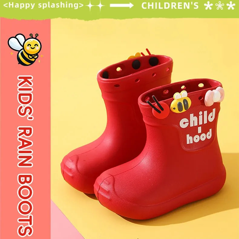 Summer Children's Rain Boots Kids Girls' Rain Shoes Waterproof Boys' High Tube Anti-slip EVA Boots Students' Baby Buckle Boots