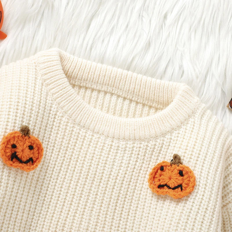 Newborn Baby Sweaters Knitted Fashion Orange Halloween Pumpkin Knitting Infant Kids Boys Girls Pullovers Tops 1-3Y Children Wear