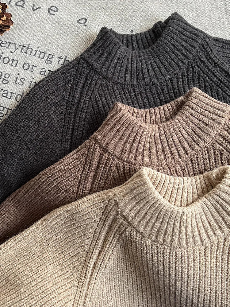 2025 Autumn New Children Sweater Solid Baby Girls Knitted Pullover Kids Boys Casual Vintage Sweater Cotton Toddler Clothes