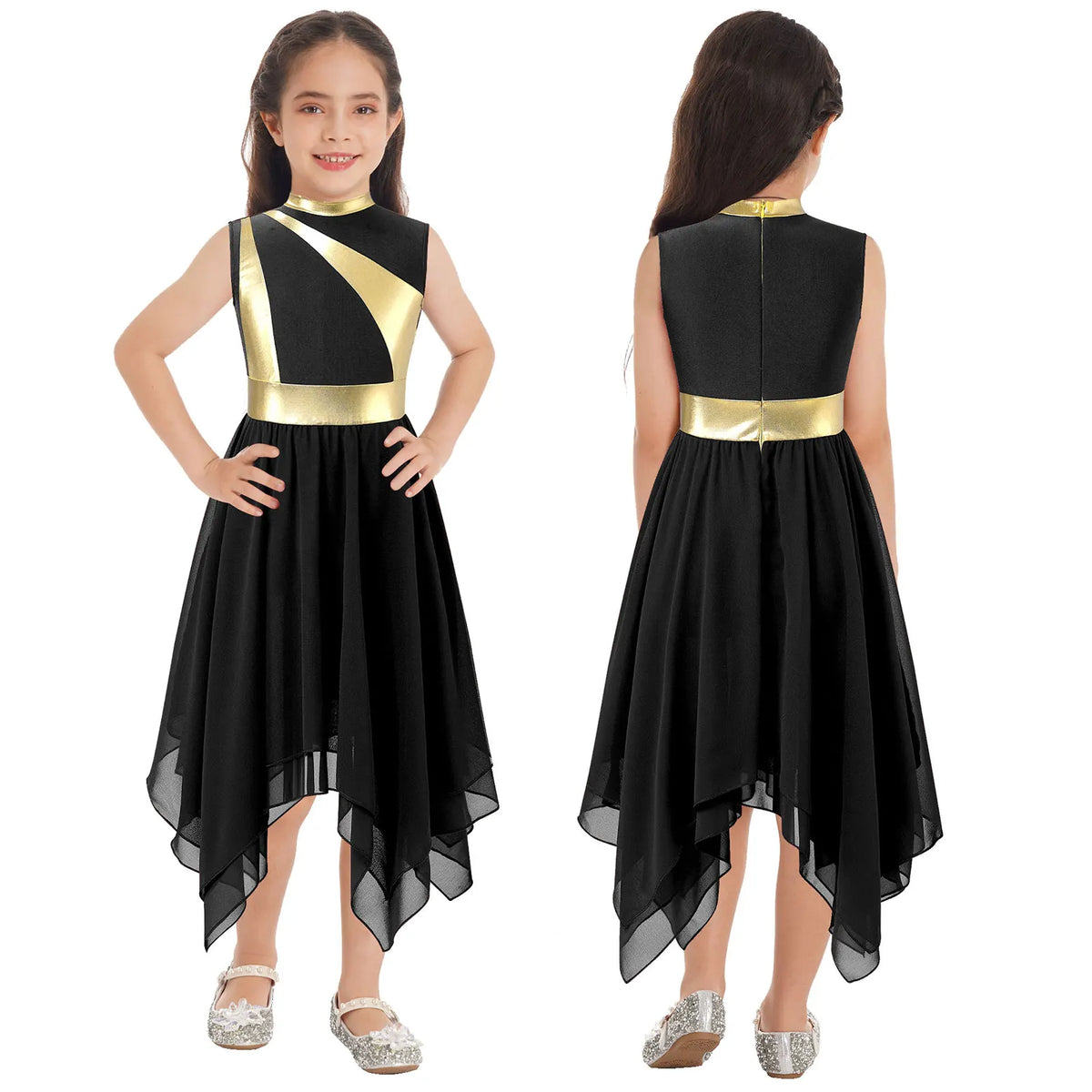 Kids Girls Modern Lyrical Dance Dress Liturgical Worship Praise Church Choir Robe Shiny Sequins Bodice Sheer Mesh Tunic Dresses