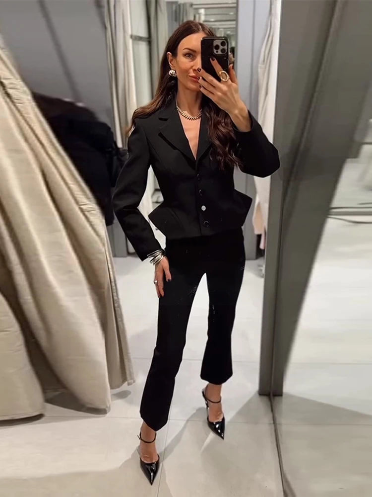 Elegant Single Breasted Jacket Women Slim Chic Lapel Full Sleeve Waist-closed Jacket Female 2026 Fashion Solid Outwear Lady