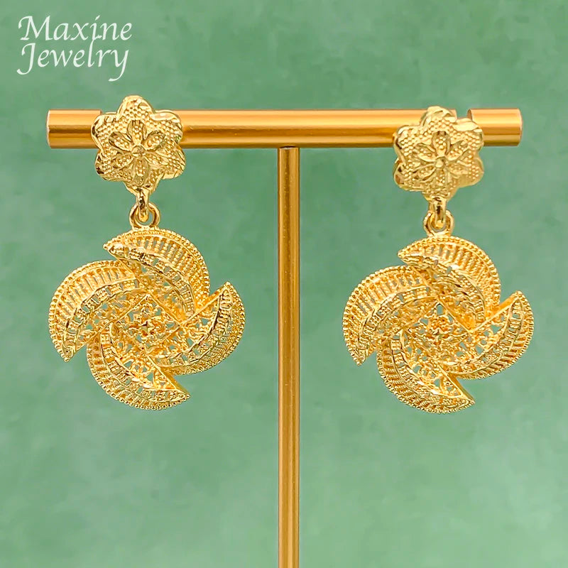 Original Design Unique Dubai 18K Gold Plated Jewelry Set for Women Golden Jewellery Necklace Earrings Bridal Party Wedding Gifts