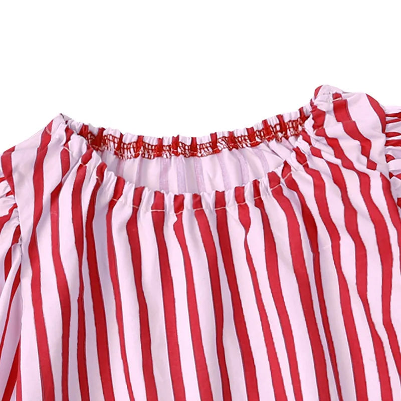 Children Striped Christmas Pajamas Clothes Set Toddler Boy Girl Tops + Pants 2pcs Pants Suit Kids Homewear Cotton Outfits