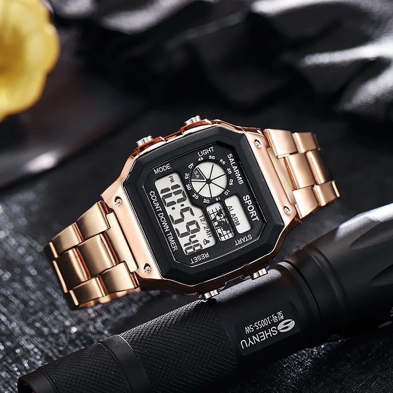Digital Watch Watch Stainless Steel Strap Countdown Sport Watches Waterproof Led Electronic Wristwatch for Men Gift