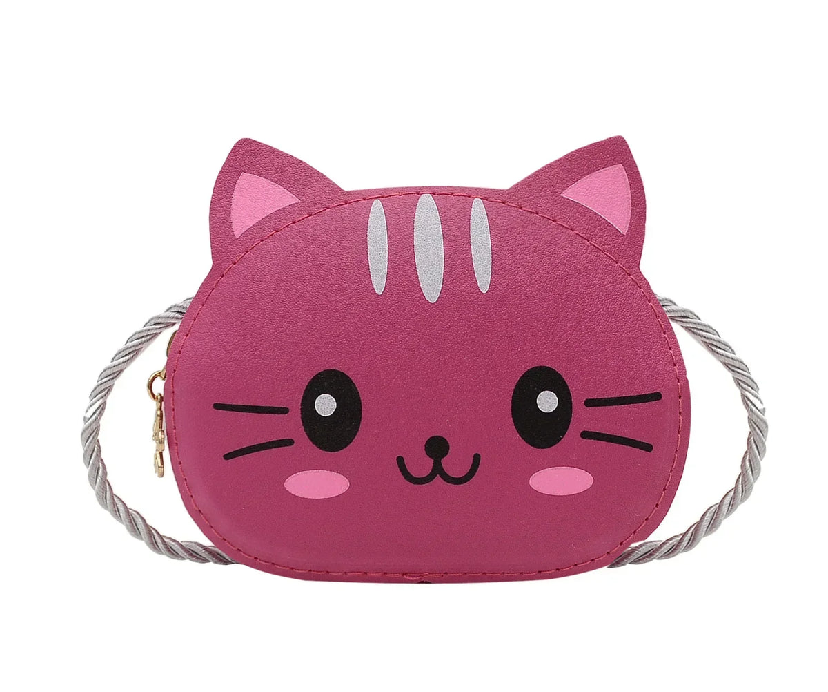 Baby Girls PU Leather Small Shoulder Crossbody Bags Cute Cat Kids Coin Purse Wallet Fashion Children's Mini Handbags