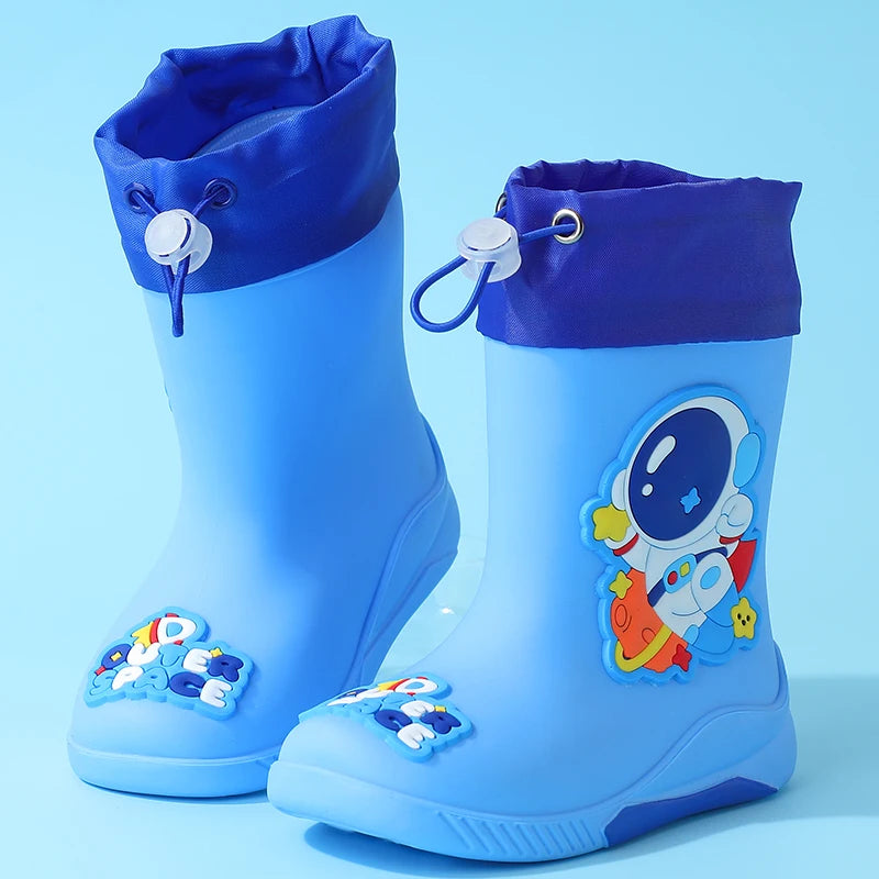 Kids Rain Boots For Girls Cartoon Unicorn Rabbit Spaceman Dinosaur Pattern Rubber Rainboot Boys Children Waterproof Shoes