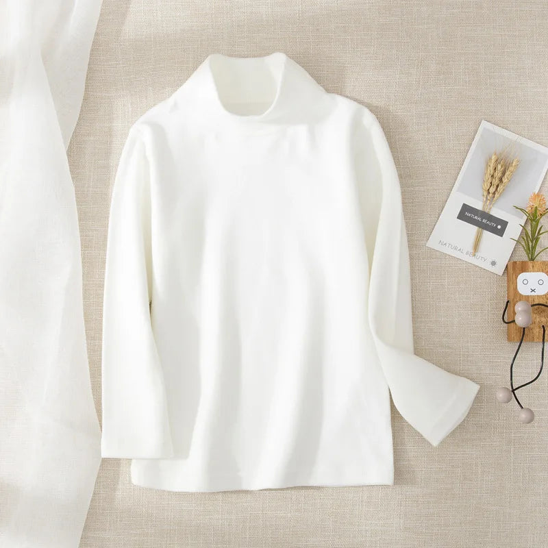 Children's Clothing Boys Girls Winter Thermal T-shirts Turtleneck Solid Long Sleeve Soft Warm Fleece Bottoming Shirts Kids Tops