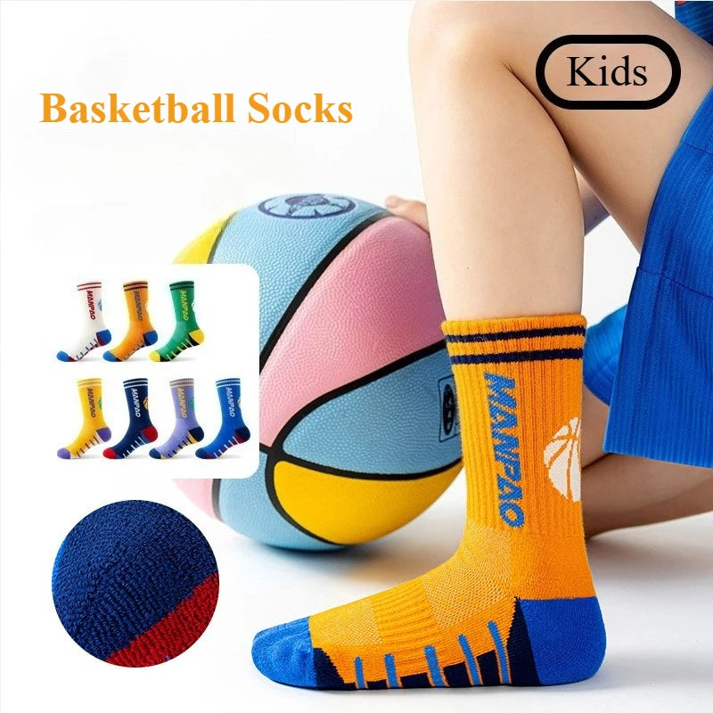 Kids Sports Socks Breathable Cotton Terry Cushioned Ankle Support for Running Training Athletic Socks School Daily Wear