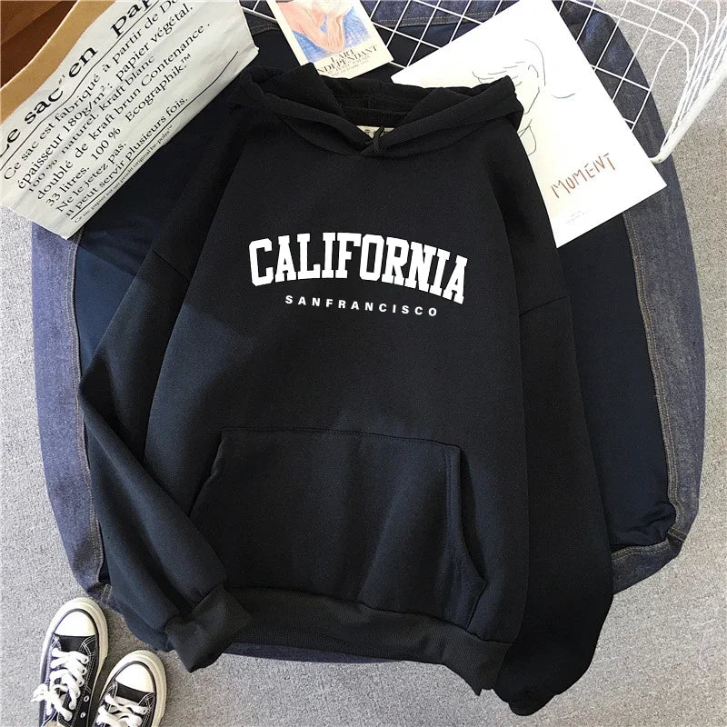 California Fashion Sweatshirts for Woman Fall Winter Daily Casual Sporty Hooded Long Sleeve Pullover Home Outdoor Comfort Hoodie