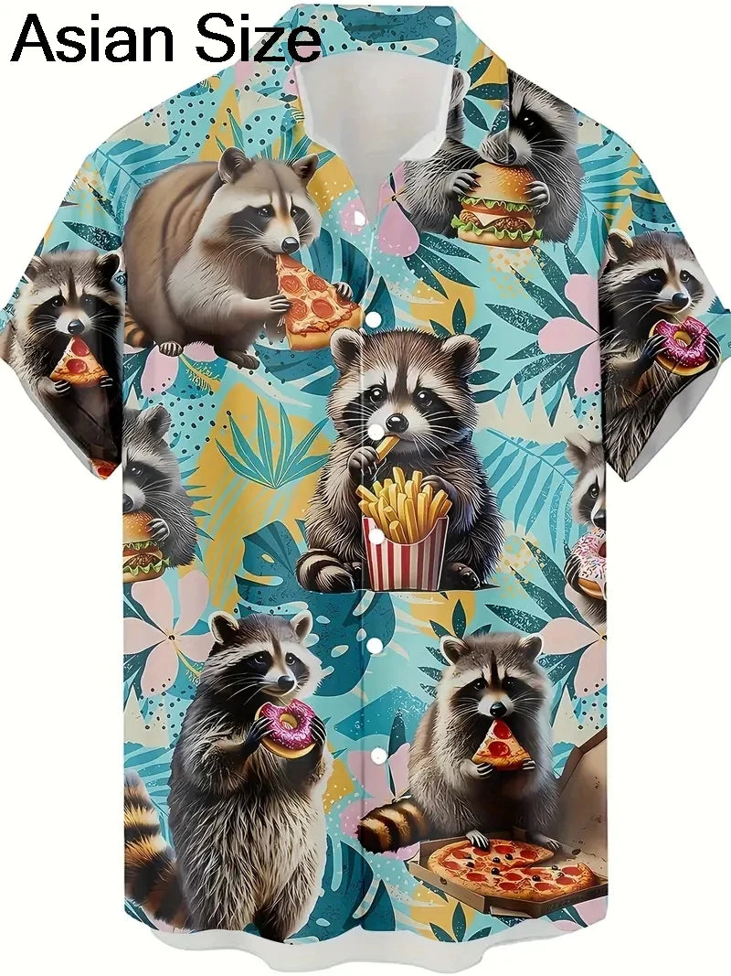 Men's Fashion 3D Printed 2025 Casual Hawaiian Shirts Funny Monkey Giraffe Cat Graphic Blouses Short Sleeve Button Shirt Tops