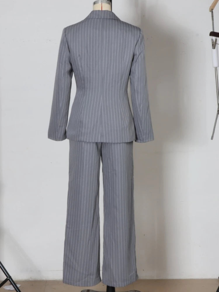 2026 Fashion Autumn Winter Ladies Pant Suit Women Striped Female Business Work Wear Jacket Blazer and Trouser Formal 2 Piece Set