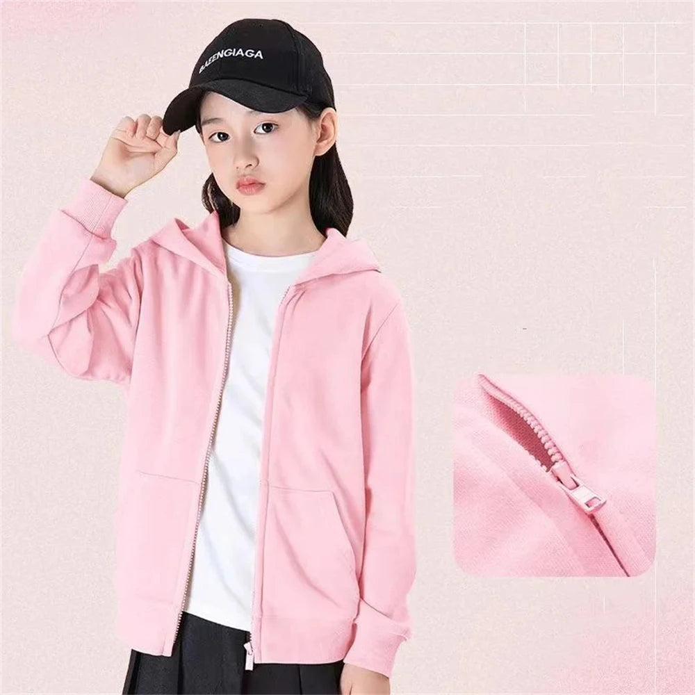 Zipper Style Hoodies Coat for Boys and Girls Pink Children Age 3-12 Kids Kawaii Sweatshirt Festival Gifts Solid Color New