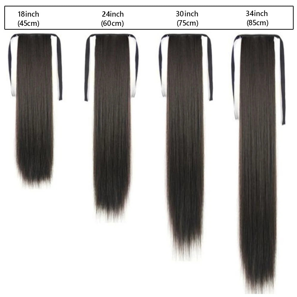 Women's Synthetic Wig (18inch-34inch) Long Straight Hair with a Ponytail Wrap and Clip Style Hair Accessory