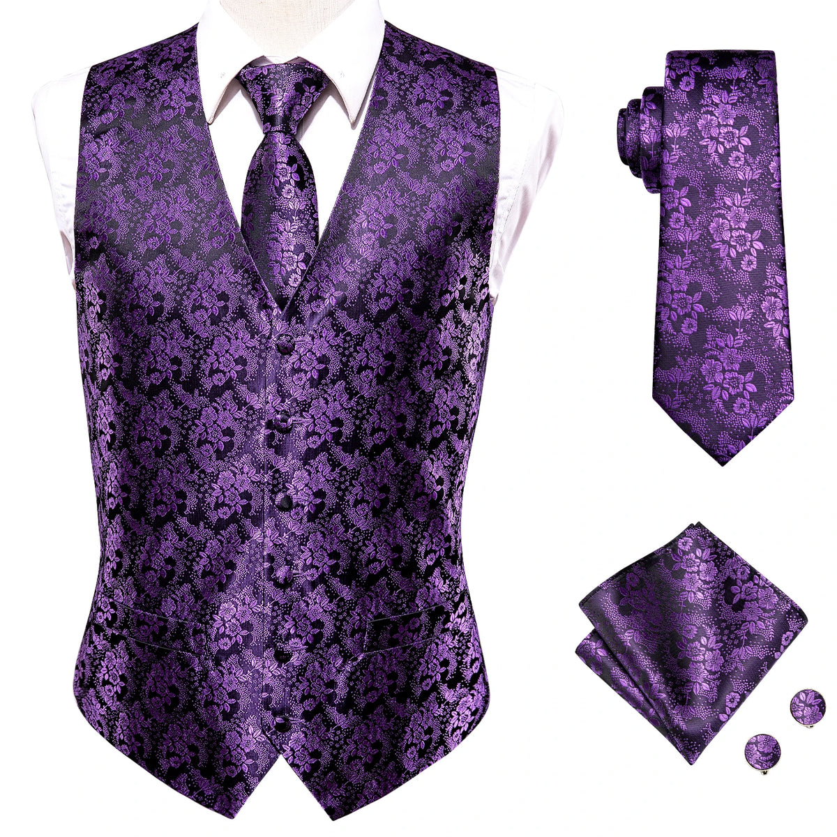 Hi-Tie Navy Paisley Dress Vest Set For Men Dark Blue Jacquard Men's Suit Vest Male Waistcoat For Wedding Formal Jacket