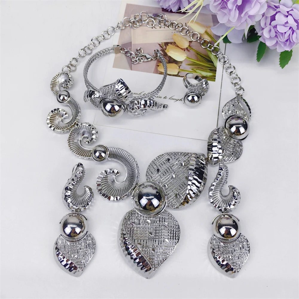 Jewelry Sets For Women Pendant Necklace Gold Plated Silver Simple Fashion Design Big Earring Bracelet Ring Sets Exquisite Gifts