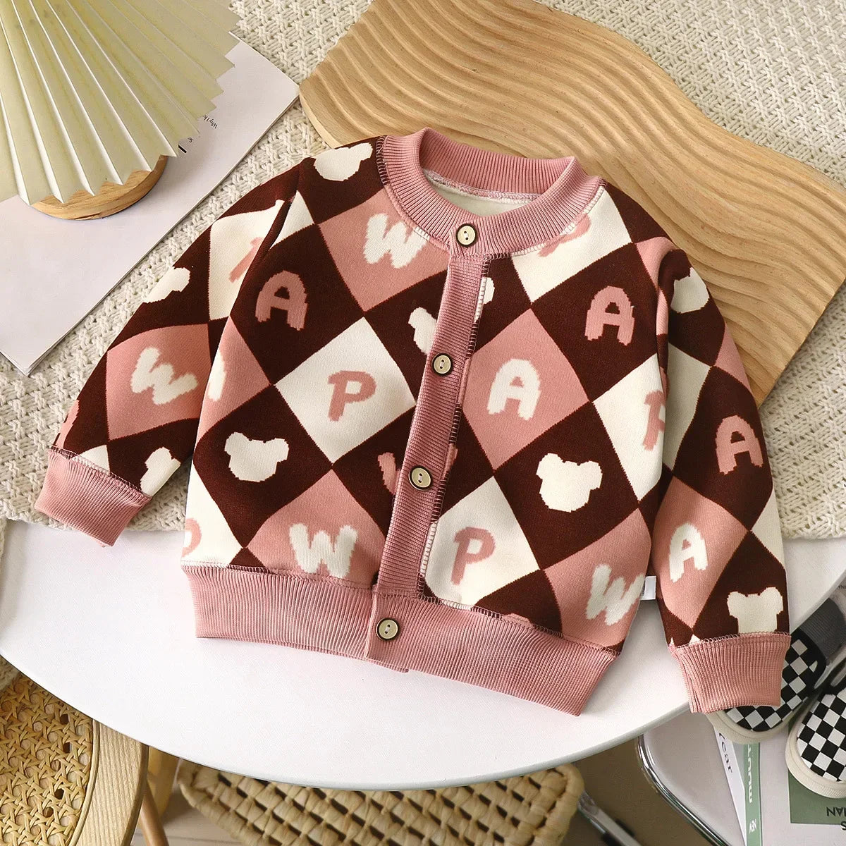 1-7T Children Long Sleeved Jacket Fur Padded Cute Girls Coat Kids Autumn Sweet Cherry Checkered Pattern Warm Cardigan Outwear