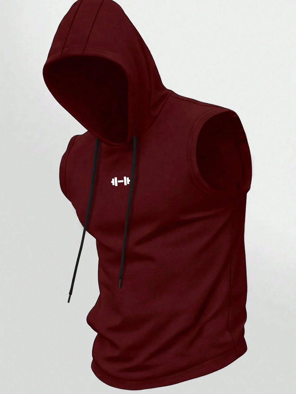 Men's Sleeveless Hooded Vest, Dumbbell Print Gym Tank, Breathable Spring Summer Workout Hoodie, Casual Fitness Sportswear