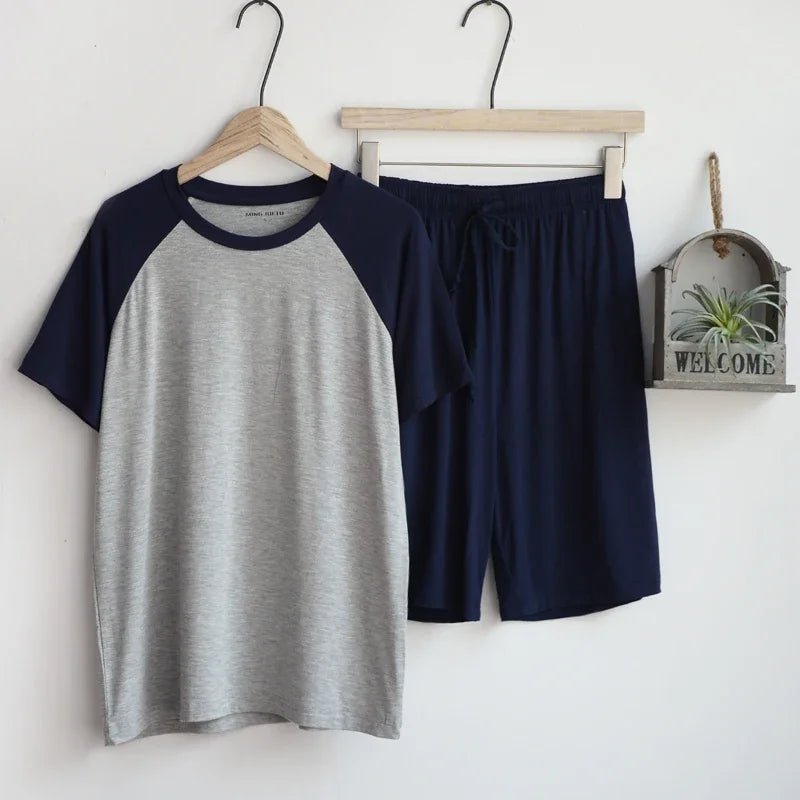 Modal Summer Pajamas For Men Thin Section Loose Short Sleeve Shorts Can Be Worn Outside Sports Home Service Suit Men Sleepwear