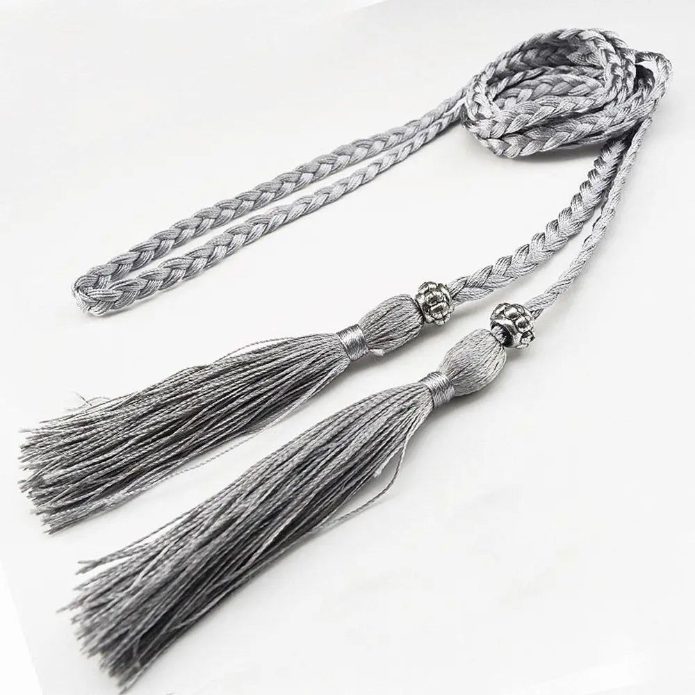 Women 160cm Bow Dress Waistband Tassle Waist Chain Braided Belts Tassles Belts Waist Rope