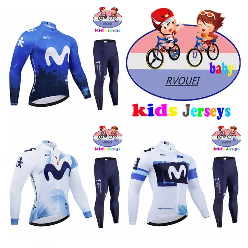 Baby Movistar Cycling Clothing Breathable Children Long Sleeve Jersey Set Breathable Sportswear Kids Bicycle Maillot Ciclismo
