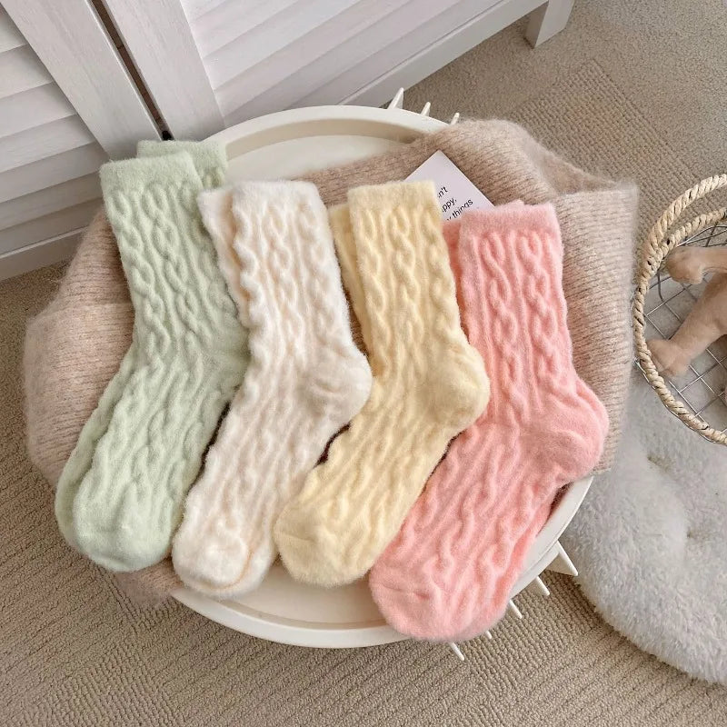 10 pairs Women's autumn winter new Fashionable cute Fried Dough Twists home sleeping socks plush warm casual comfortable stocks