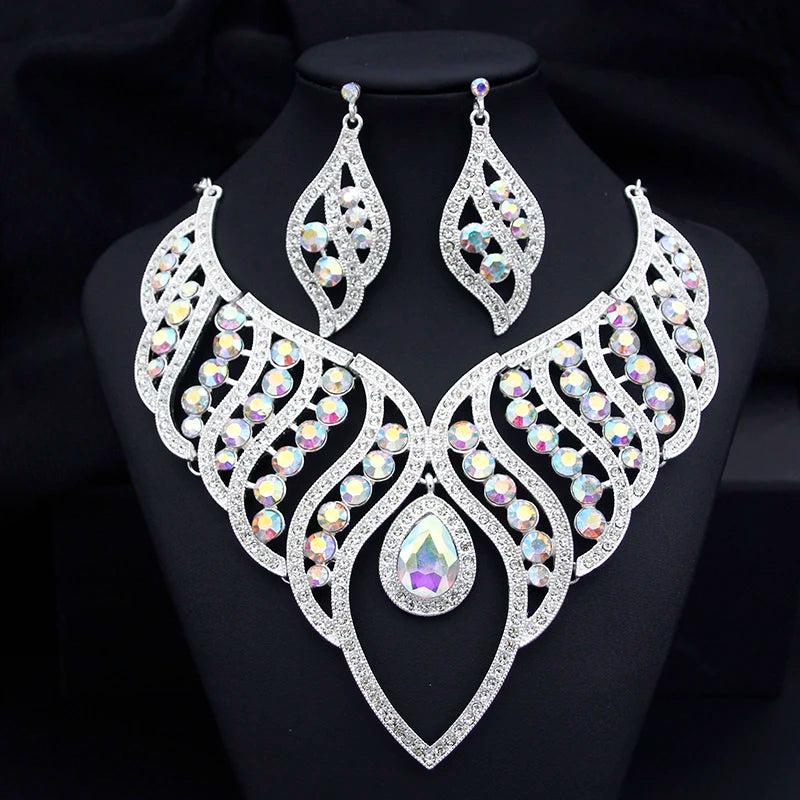 Fashion Jewelry Sets for Women Rhinestone Choker Necklace Sets for Bride Luxury Bridal Wedding Costume Jewelry Party Prom