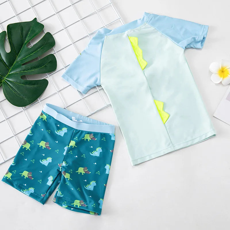 1-7Y Kids Boys Two-Piece Swimsuit Swimwear Toddler Bathing Suit Beachwear Shark Style Top Boyshort 3D Sunhat 3pcs/set Blue