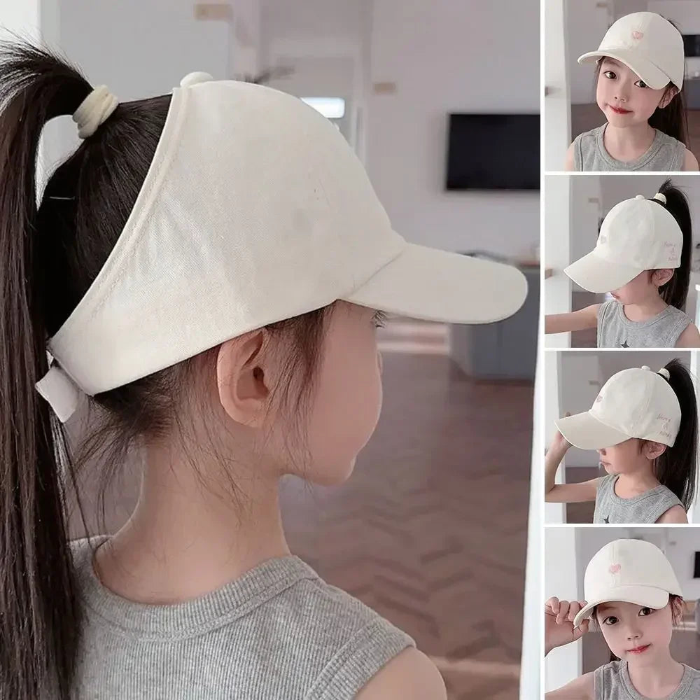 Fashion Kids Baseball Caps for Boys Girls Sun Hat Hollow High Ponytail Caps Children Sunshade Baseball Caps for age 4-12 Years