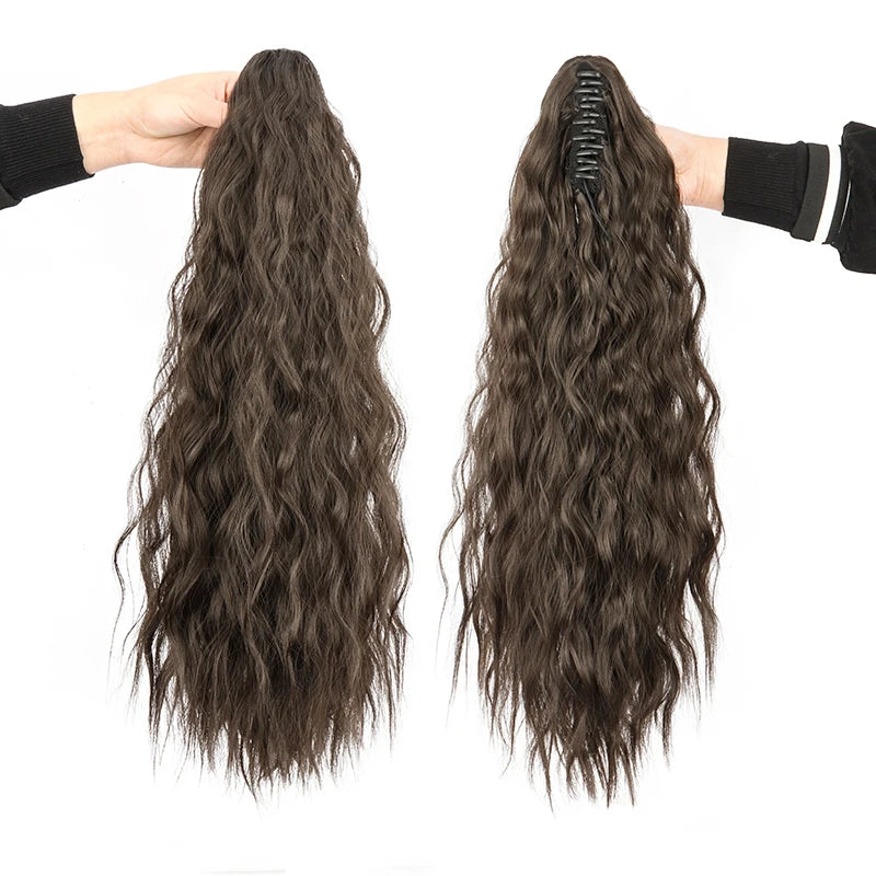 Women's Synthetic Wig with Clip-on Water Ripple And Corn Whisker Ponytail Hairpiece Easy to Wear