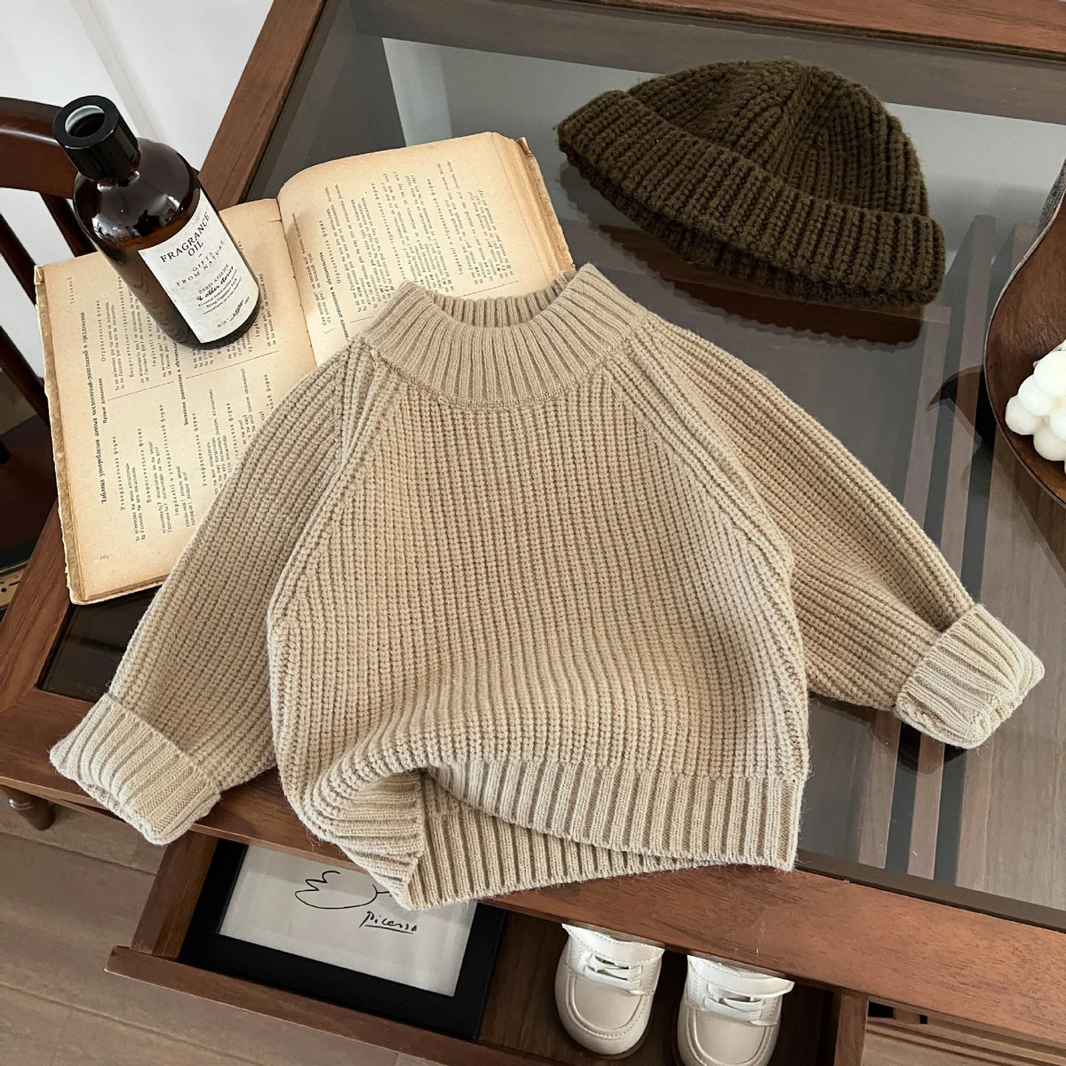 2025 Autumn New Children Sweater Solid Baby Girls Knitted Pullover Kids Boys Casual Vintage Sweater Cotton Toddler Clothes