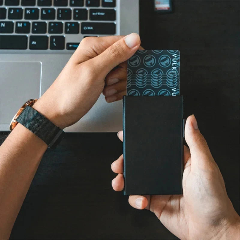 Smart Wallet Credit Card Holder Metal Thin Slim Men Women Wallets Pop Up Minimalist Wallet Small Black Purse Metal Vallet