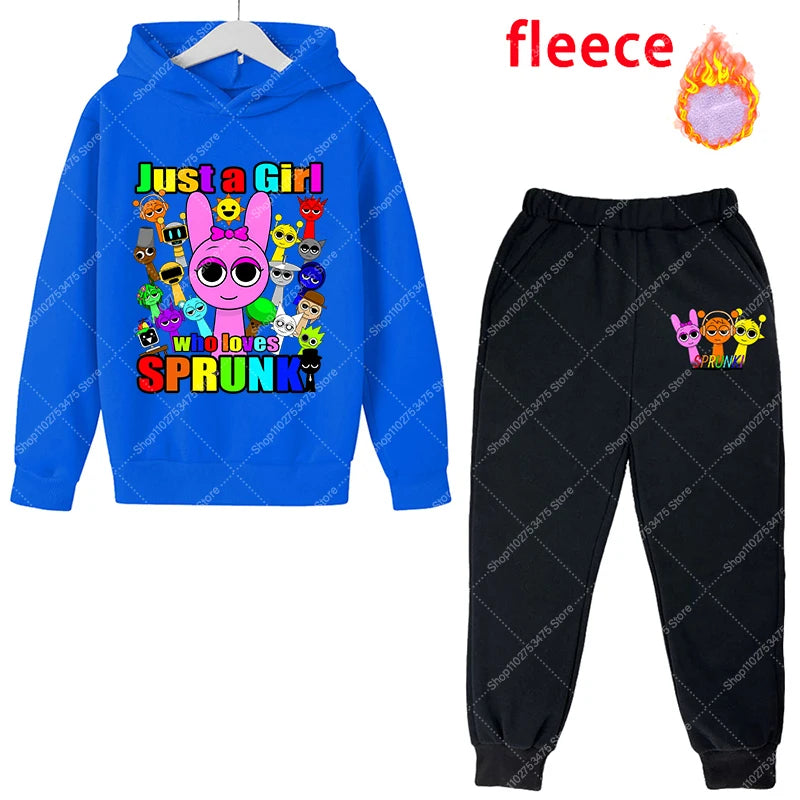 Sprunki Kids Anime Cute Hoodies Pants Set Children Autumn Winter Clothing Boy Girl Cartoon Hooded Top Fashion Trousers Gift 2025