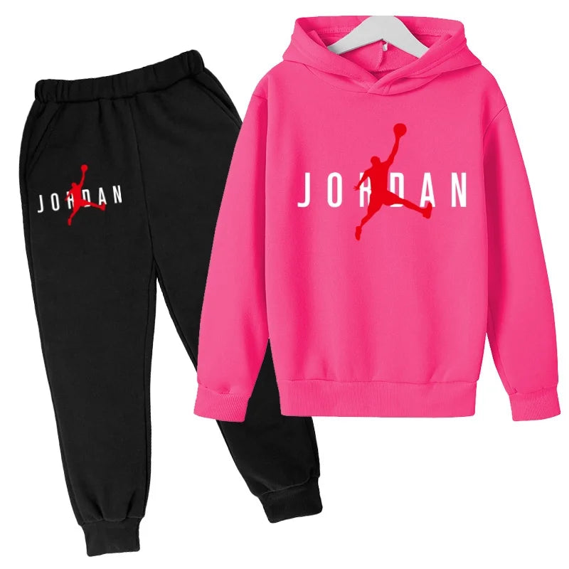 Kids Clothes Hoodie Basketball Letters Pullover Boy Girl 3-12Years Blue Sweatshirt+Black Pants Charming Leisure Brand Sports Set