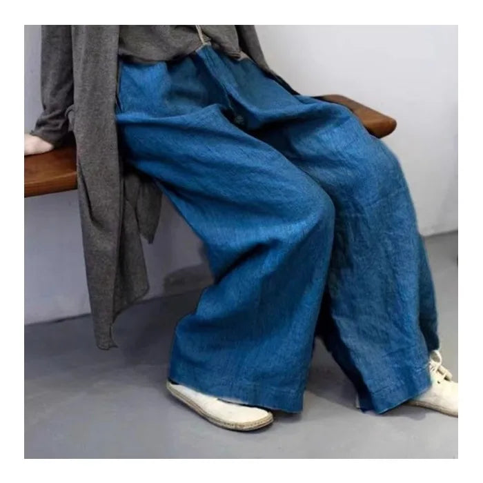 New Season Cotton Linen Dyed Pants Women's Artistic Casual Loose Yoga Wide Leg Pants High Waist Straight Cut Commute Sle