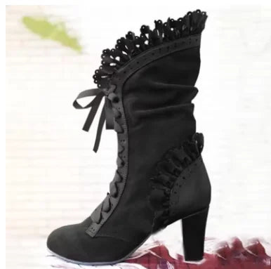 Women's Boots High Heel Boots Women Steampunk Women Sexy Leather Suede Boots Autumn Vintage Winter Shoes Lace Up