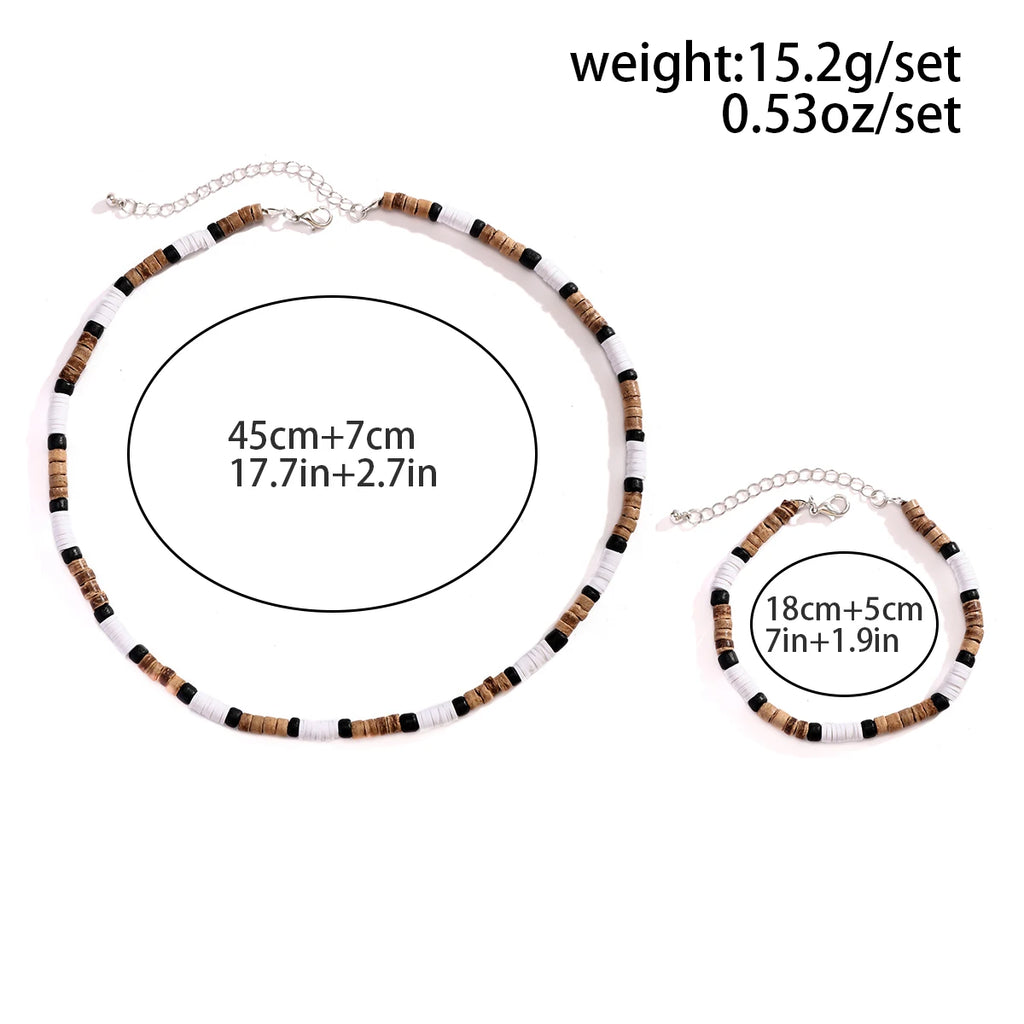 Small Wood and Polymer Clay Beads Chains Necklace and Bracelect Sets for Men Trendy Beaded Accessories on Hand/Neck 2023 Fashion