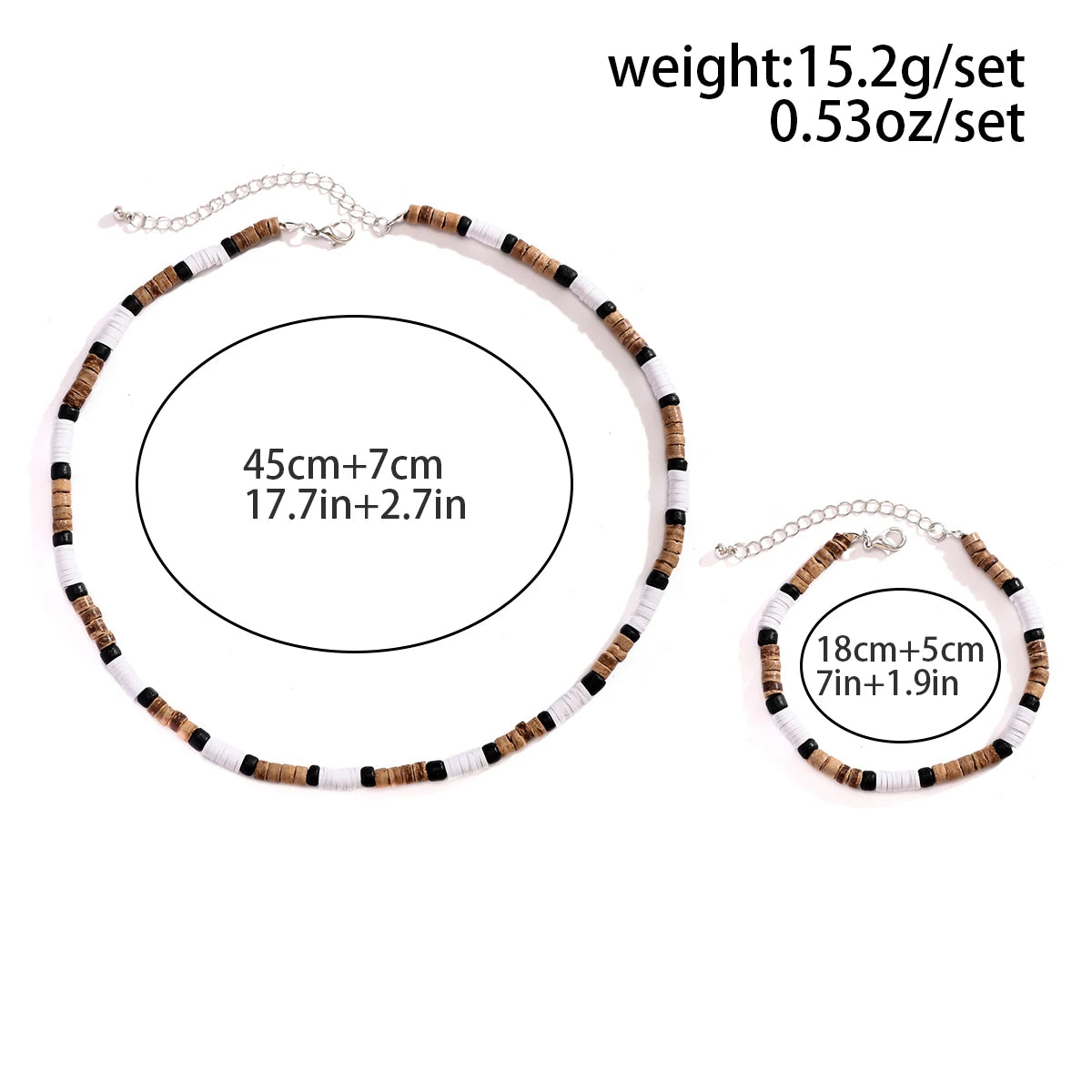 Small Wood and Polymer Clay Beads Chains Necklace and Bracelect Sets for Men Trendy Beaded Accessories on Hand/Neck 2023 Fashion